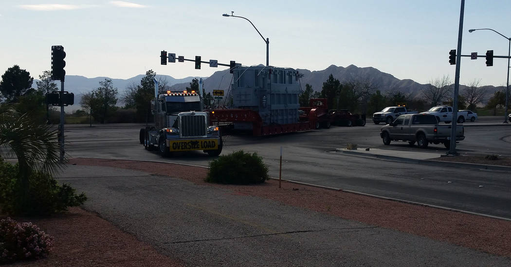 Celia Shortt Goodyear/Boulder City Review
Boulder City's new backup transformer makes its way down Adams Boulevard on April 4 so it could be installed at the BC Tap off Utah Street. This piece of  ...
