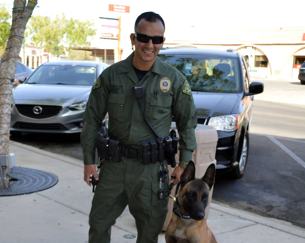 Celia Shortt Goodyear/Boulder City Review
Boulder City Police K-9 Officer Armando Salazar and Lloyd are the two newest members of the K-9 unit at the police department.