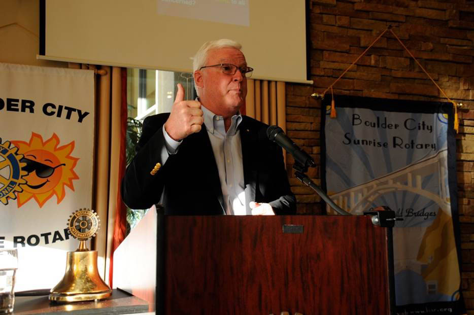 John Matthews, incoming vice president and director for Rotary International, was the guest speaker at a recent Boulder City Sunrise Rotary Club meeting. He spoke about the importance of members s ...