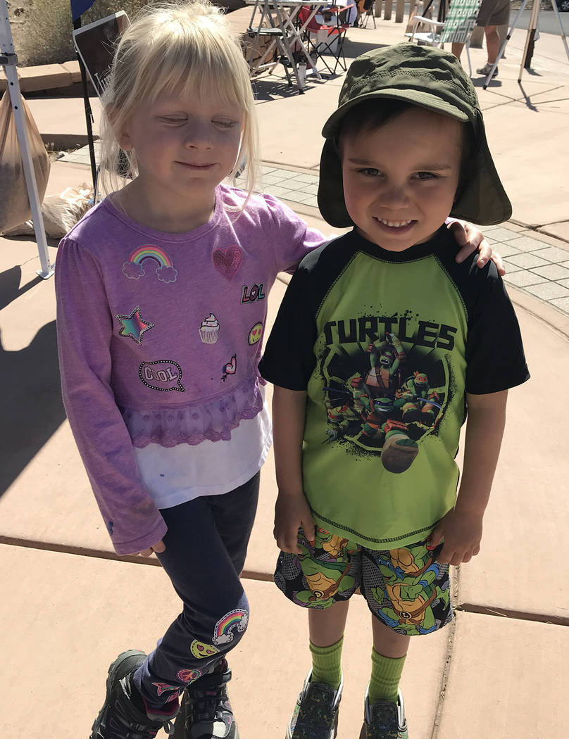 Hali Bernstein Saylor/Boulder City Review Friends Cassie Lustig, 4, and Samuel Alexander, 5, of Las Vegas, came to Lake Mead National Recreation Area on Saturday to participate in Junior Ranger Da ...