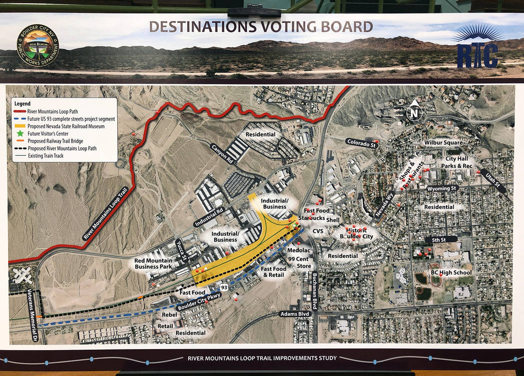 LGA At a community open house April 26, the residents who attended were given several red pins to mark what destinations in Boulder City from the River Mountain Loop Trail they thought would be im ...