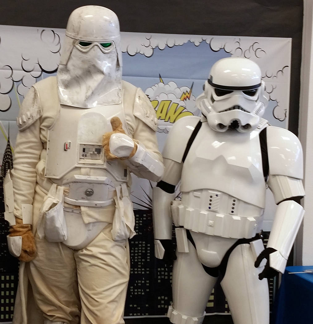 Celia Shortt Goodyear/Boulder City Members of the Imperial Forces stopped by Superhero Saturday at the Boulder City Library on Saturday, April 28, 2018. They are part of the Neon City Garrison of ...