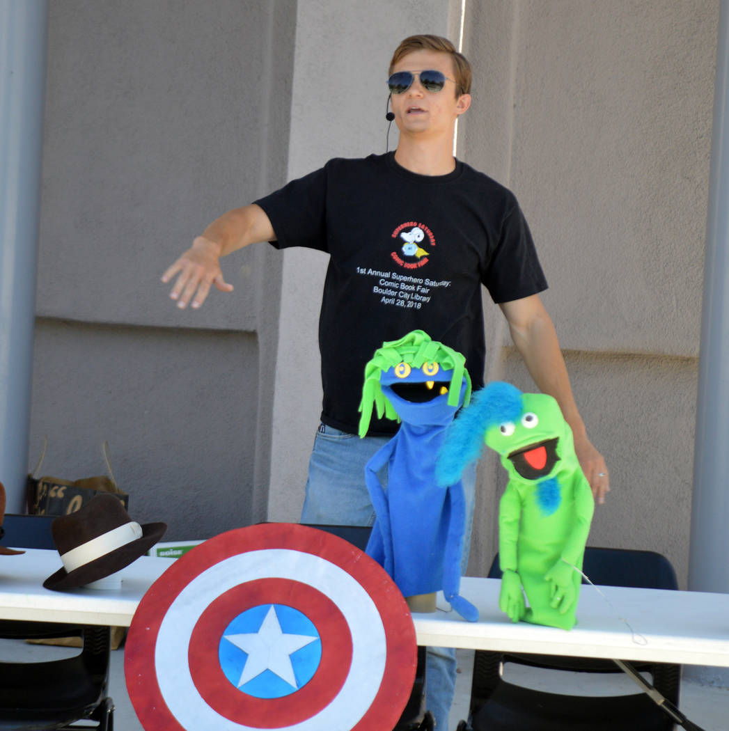 Celia Shortt Goodyear/Boulder City Review Cosplayer Ryan Carlton showcases some of the costumes he made as well as sharing the inspiration behind his work, Captain America's shield, at Boulder Cit ...