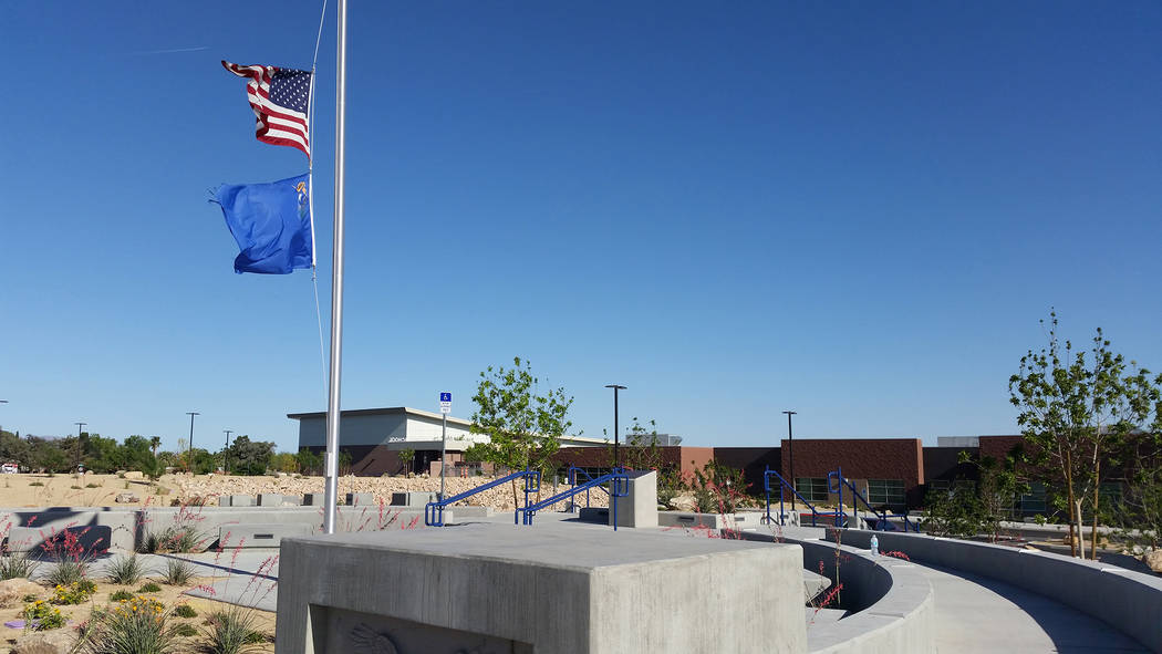 Celia Shortt Goodyear/Boulder City Review The plaza at Boulder City School gives a landscape view of the school which makes a good back drop for a graduation photo. On Monday, large letters spelli ...