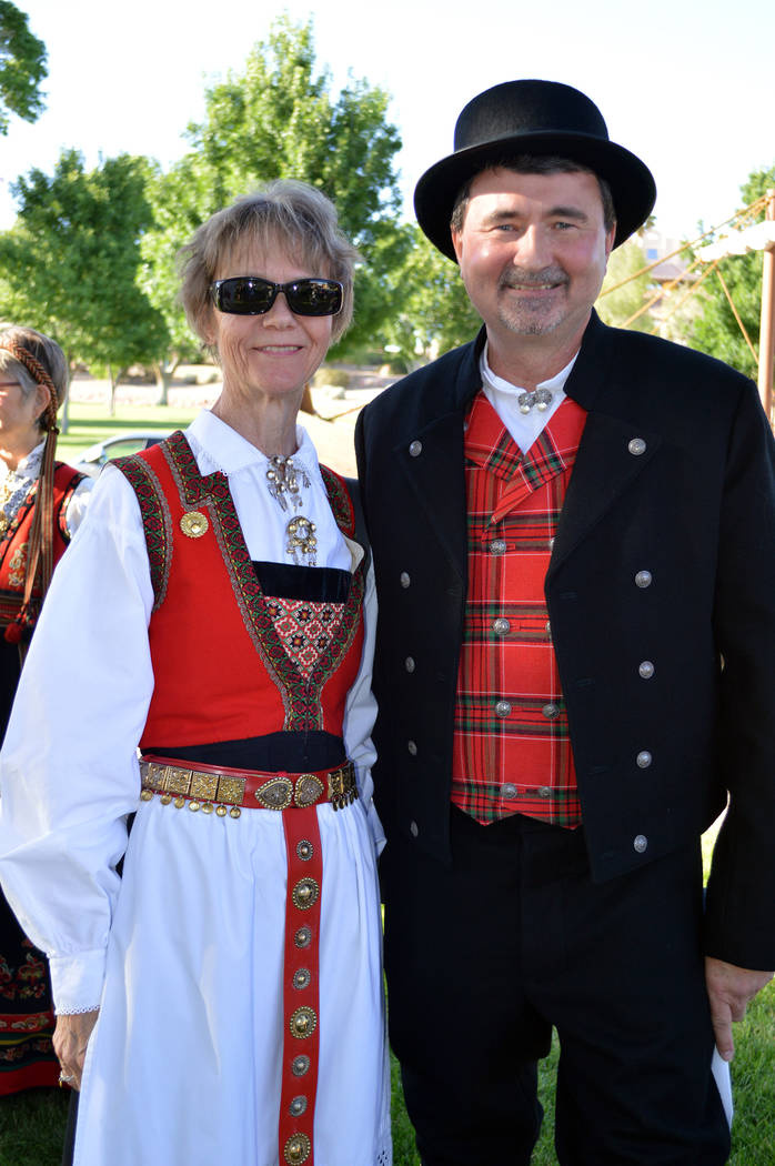 Celia Shortt Goodyear/Boulder City Review Lettie Zimmerman and Erik Pappa enjoy the Sons of Norway Constitution Day celebration on May 17 at Bicentennial Park. Pappa is president of Vegas Viking L ...