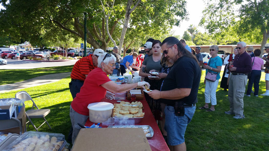 Celia Shortt Goodyear/Boulder City Review Guests at the Sons of Norway Constitution Day celebration May 17 at Bicentennial Park line up to buy baked goods.