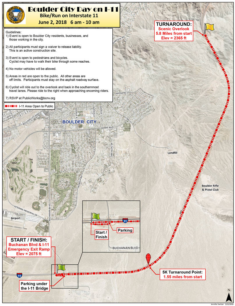 Boulder City On Saturday, June 2, Boulder City residents and business owners will be able to hike and bike along a section of the new Interstate 11.