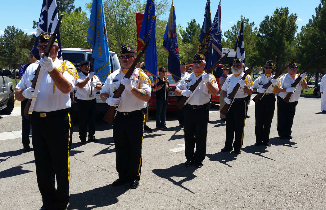 Celia Shortt Goodyear/Boulder City Review The firing honor guard of Disabled American Veterans, Black Mountain Chapter 12, does a 21-gun salute at the Memorial Day ceremony Monday at the Southern ...