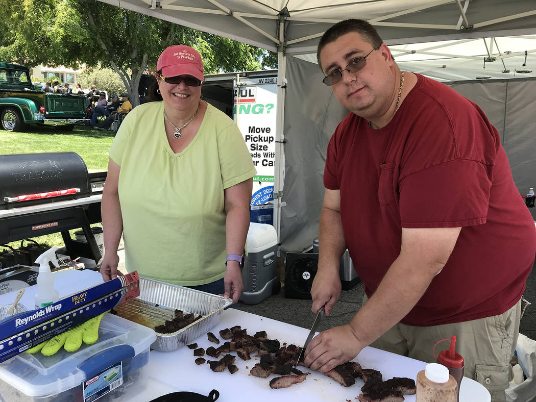 Hali Bernstein Saylor/Boulder City Review Jessica and Mark Knirk of Las Vegas made their debut in a barbecue contest at Saturday's, May 26, 2017, Best Dam Barbecue Challenge presented by the Rotar ...