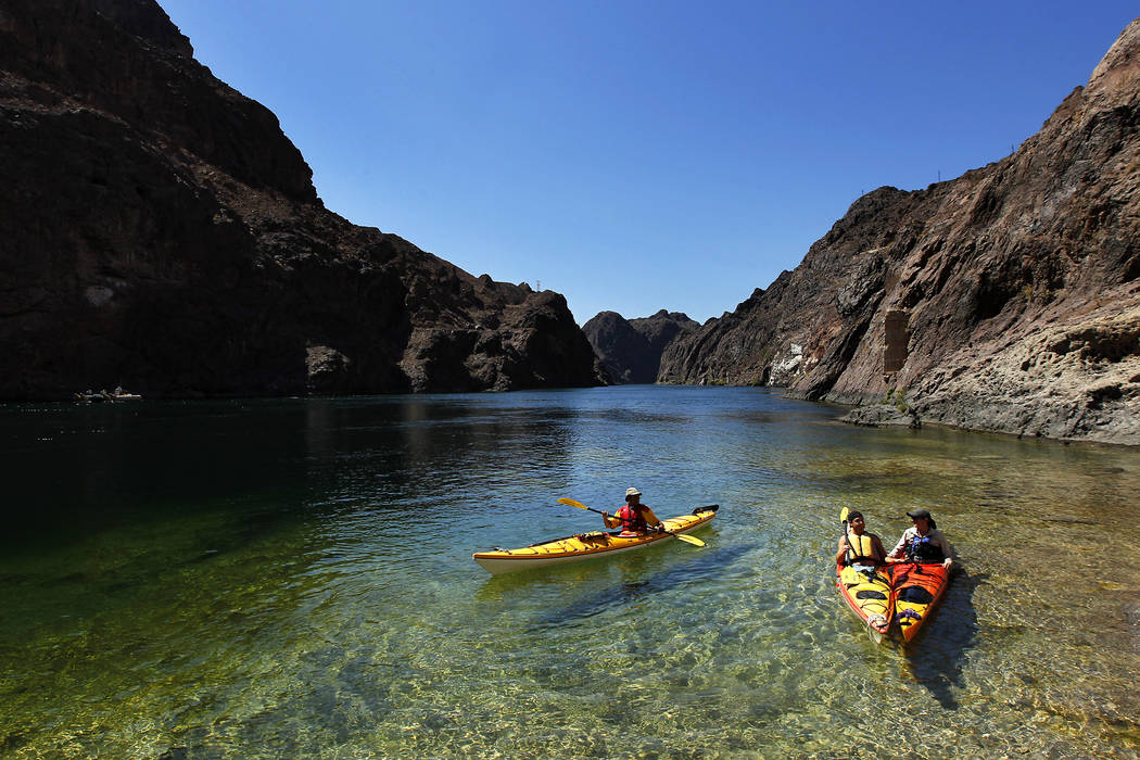File A group of kayakers prepare to head down river while paddling the Black Canyon Water Trail on the Lower Colorado River in Lake Mead National Recreation Area. Black Canyon Water Trail is the f ...