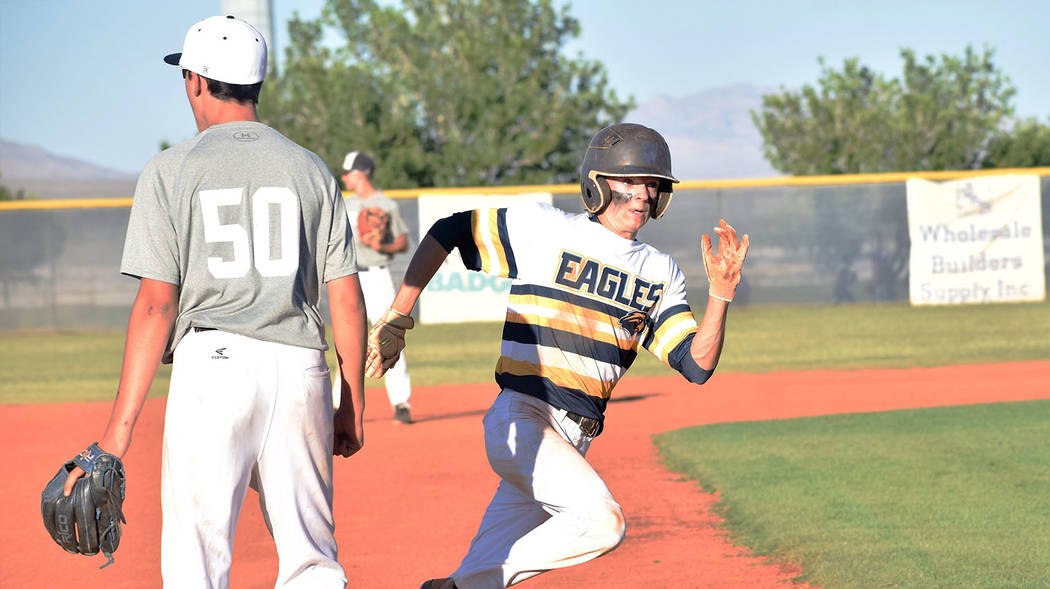 Robert Vendettoli/Boulder City Review Troy Connell rounds third on his way to score a run in the seventh inning against Shadow Ridge on Tuesday for the Southern Nevada Eagles 16U baseball team in ...