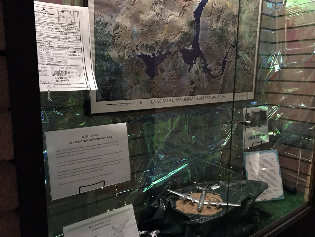 Hali Bernstein Saylor/Boulder City Review A display at the Alan Bible Visitor Center at Lake Mead National Recreation Area commemorates the 70th anniversary of a B-29 Superfortress crashing into t ...