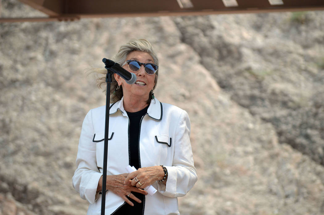 Celia Shortt Goodyear/Boulder City Review U.S. Rep. Dina Titus thanks everyone who helped create the new Interstate 11 on Aug. 9 during a grand opening ceremony.