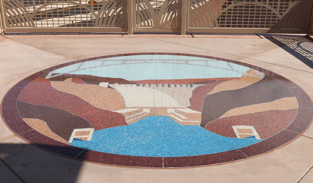 Regional Transportation Commission of Southern Nevada Part of the scenic overlook along Interstate 11 features a stone mosaic of Hoover Dam and the Hoover Dam Bypass Bridge.