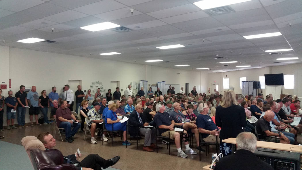Celia Shortt Goodyear/Boulder City Review More than 150 people attend a town hall meeting about allowing off-highway vehicles on Boulder City streets Tuesday, Sept. 4, at the Elaine K. Smith Buil ...