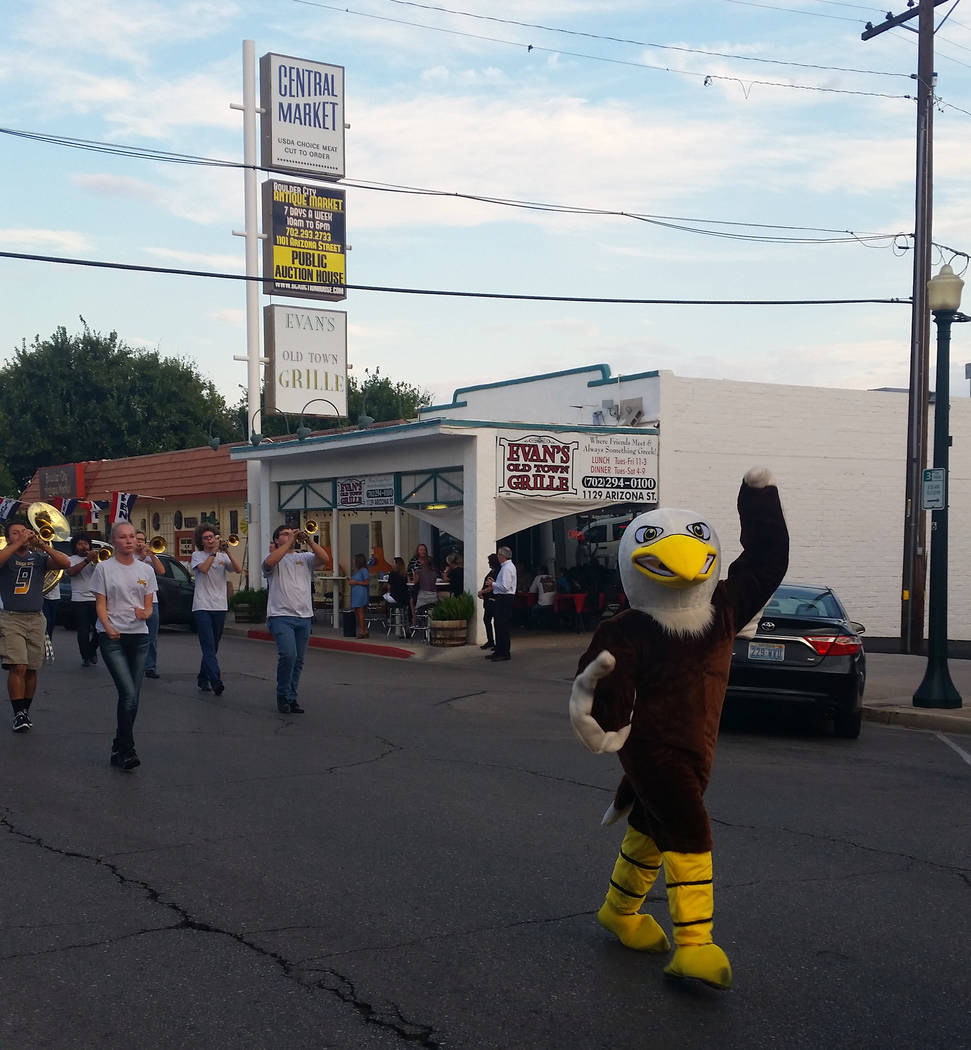 File The Boulder City High School mascot gets everyone excited about homecoming during the 2017 parade. This year’s parade starts at 6 tonight.