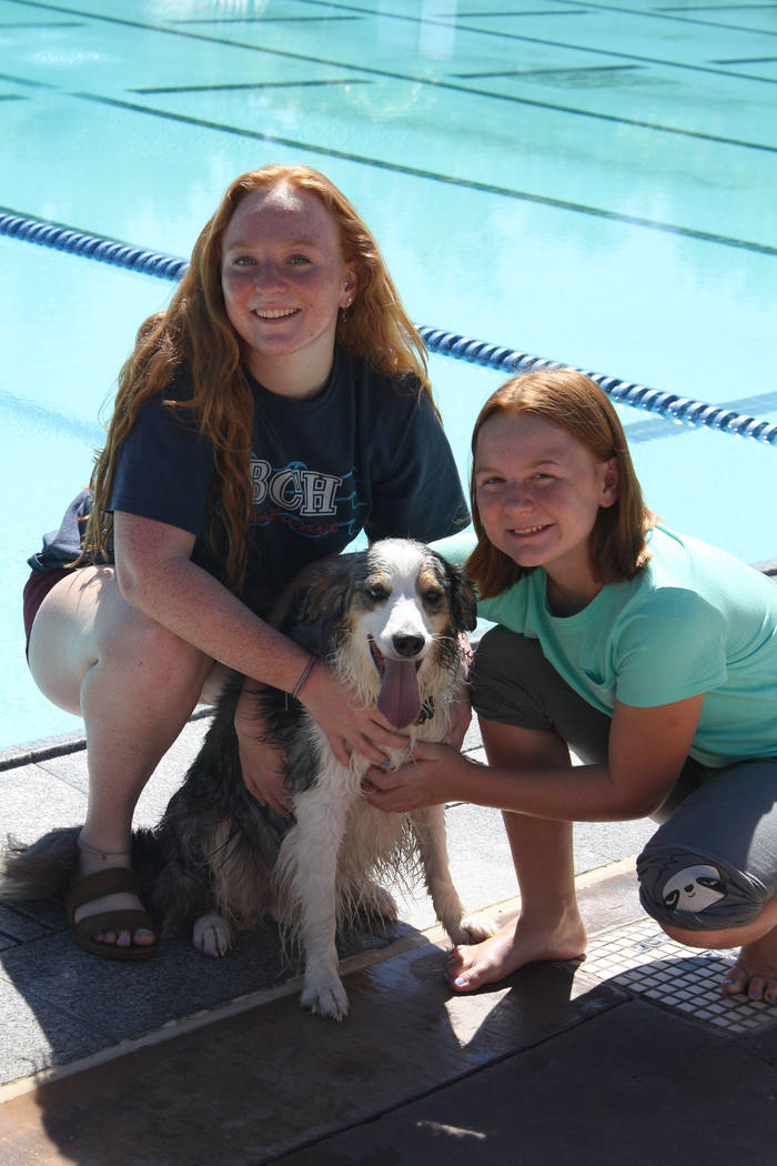 Cheree Brennan/Boulder City Parks and Recreation Department Isabella and Savannah Fecteau brought their Australian shepherd/border collie named Thunder to Saturday's Soggy Doggy pool pawty for dog ...