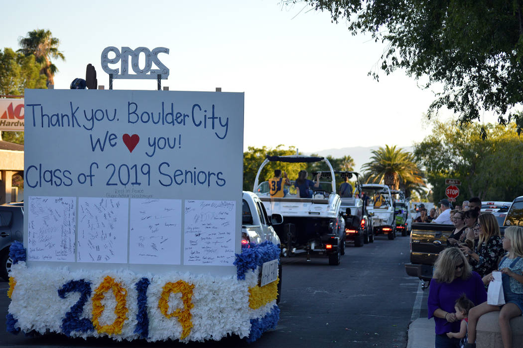 Celia Shortt Goodyear/Boulder City Review Members of Boulder City High School's class of 2019 closes out the 2018 homecoming parade in downtown Boulder City on Sept. 13.