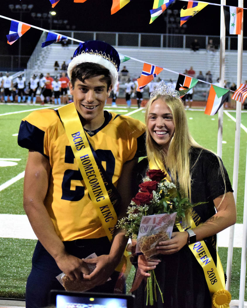 Robert Vendettoli/Boulder City Review Seniors Thorsten Balmer and Ashleigh Wood were named homecoming king and queen during festivities Friday during Boulder City High School's game against Western.