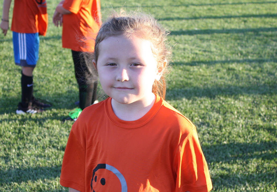 Kelly Lehr River Hess plays for the Lions in Boulder City Parks and Recreation Department's first- and second-grade youth soccer league.