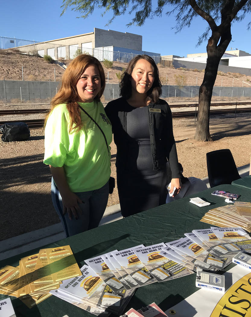 Hali Bernstein Saylor/Boulder City Review Maylen Mosquera, left, sales manager, and Lana Wroblewski, hotel manager, from Railroad Pass Casino were at Brews and Choo-Choos on Friday, Oct. 19. Railr ...