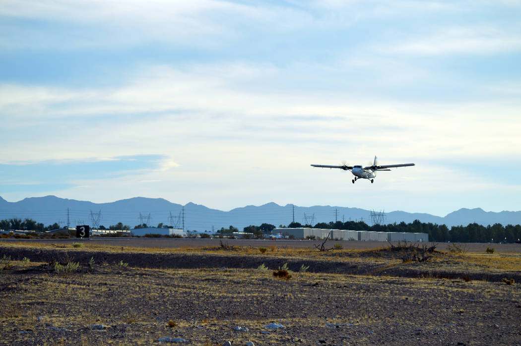 Celia Shortt Goodyear/Boulder City Review A plane takes off from a runway at the Boulder City Municipal Airport. The airport is moving forward with installing an airport control tower to increase ...