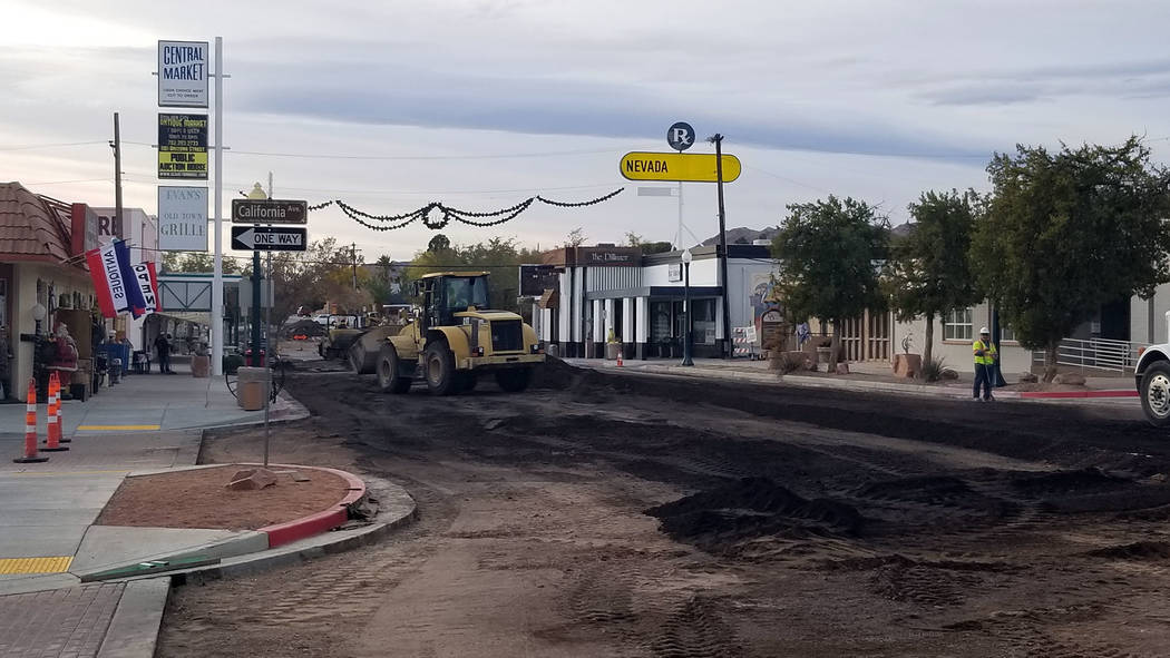 (Celia Shortt Goodyear/Boulder City Review) A two-phase construction project for upgrades and improvements on Arizona Street is underway. The project includes excavation, grading and paving as wel ...