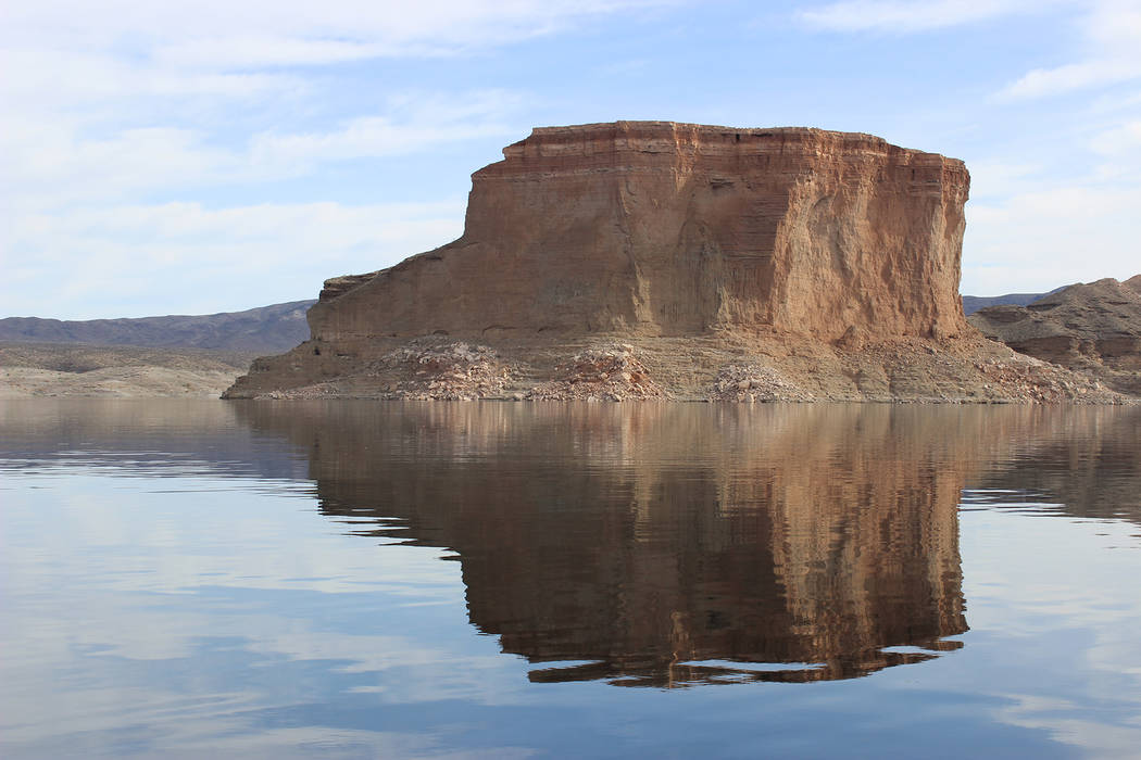 (Deborah Wall) The Temple Bar formation in Arizona, seen from Lake Mead, is named for its resemblance to a building.