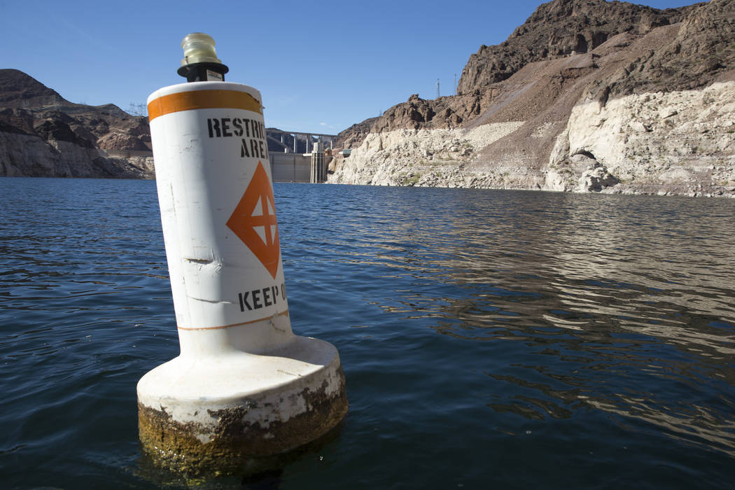 (Richard Brian/Las Vegas Review-Journal) A buoy marks the restricted area to the Hoover Dam intake towers along the Colorado River's Black Canyon at Lake Mead National Recreation Area outside of L ...