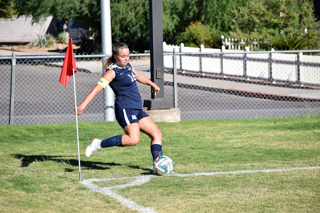 Makenna Aboreen, seen in September in a match against SLAM Academy, received an honorable mention on the Nevada all-state soccer team.