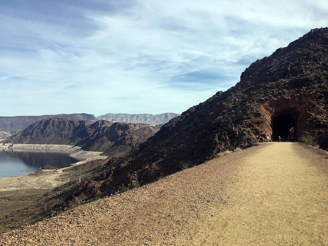 (Hali Bernstein Saylor/Boulder City Review) The Historic Railroad Trail at Lake Mead National Recreation Area offers views of Lake Mead as it follows the former railroad route used to transport eq ...