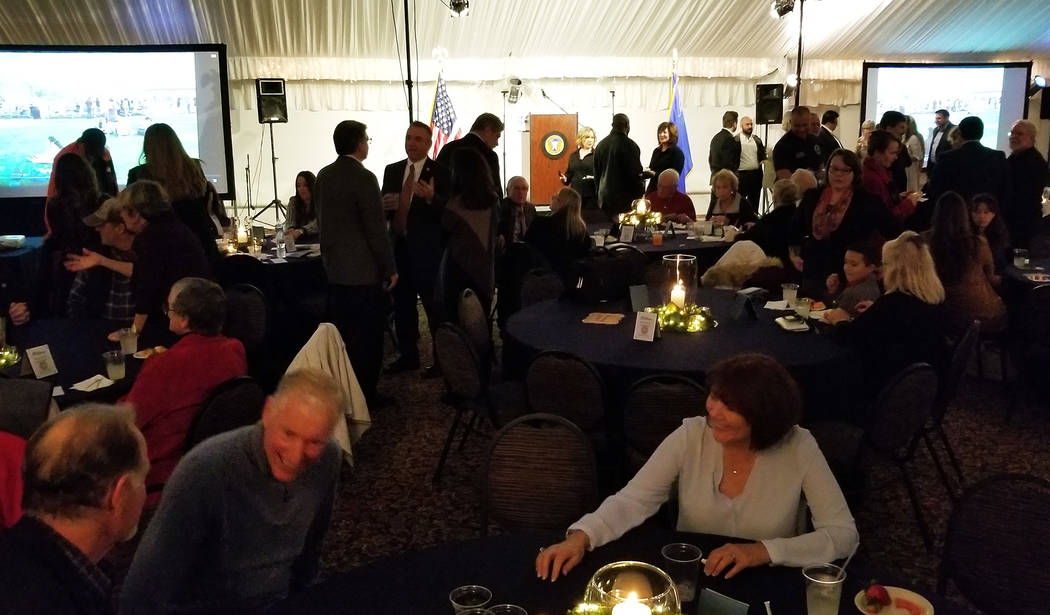 (Celia Shortt Goodyear/Boulder City Review) Boulder City Mayor Rod Woodbury's State of the City at the Boulder Creek Golf Club pavilion was well-attended by residents, business owners and state an ...