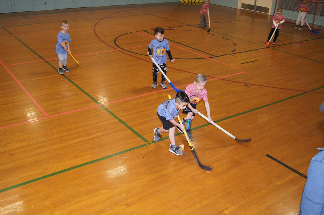 (Kelly Lehr) Members of the Lil’ Pucks play against The Guardians of the Goal-axy in Boulder City Parks and Recreation Department's youth hockey league, which began Saturday, Jan. 26, 2019.