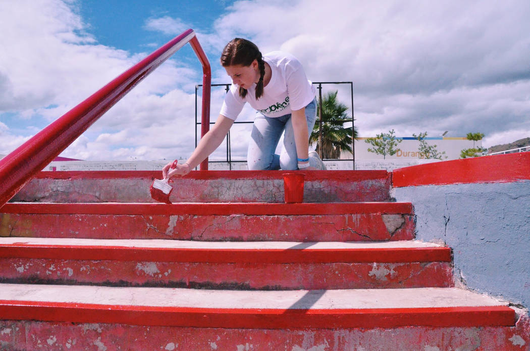 (Up With People) Community service projects, such as painting steps in Durango, Mexico, in October 2018, are part of Up With People's program. The international group of young adults will stop in ...