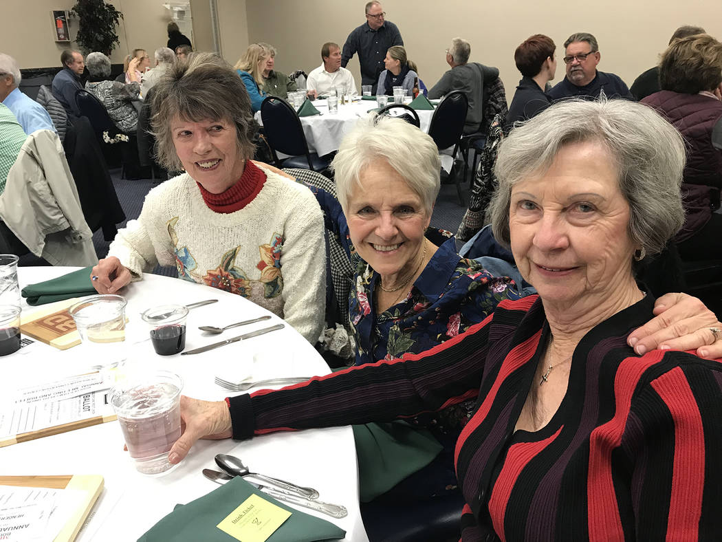 (Hali Bernstein Saylor/Boulder City Review) Friends, from left, Kathleen White, Judee Mikolanis and Joan Sharpe were among those attending the Boulder Dam Credit Union's annual membership meeting ...