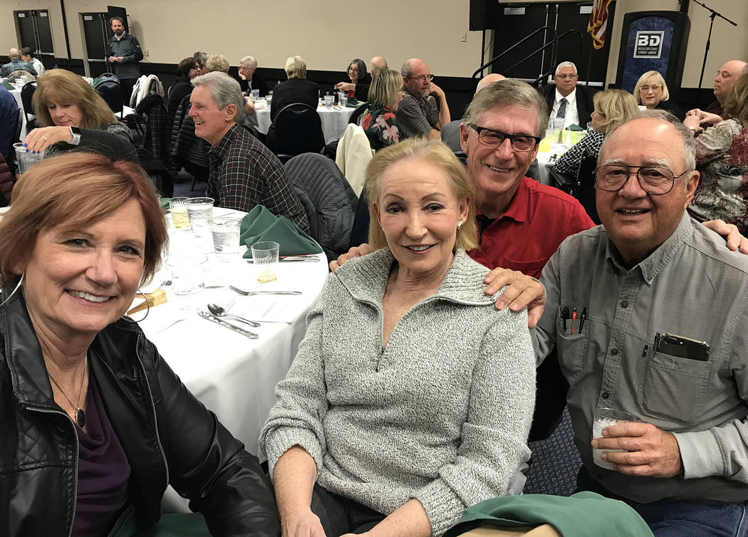 (Hali Bernstein Saylor/Boulder City Review) Among those enjoying the Boulder Dam Credit Union's annual membership meeting and dinner were, from left, Mary Nelson, Christine Milburn, Gene Breeden a ...