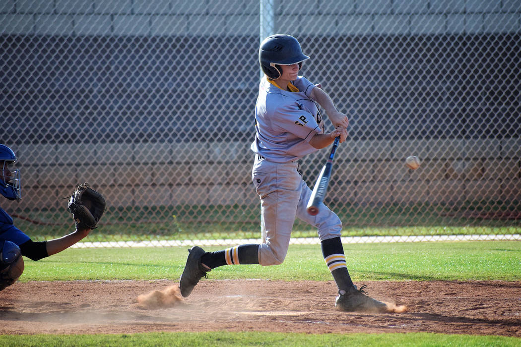 (Robert Vendettoli/Boulder City Review) Boulder City High School sophomore Troy Connell, seen connecting with a breaking pitch against Sierra Vista last April, is expected to be a key figure in th ...
