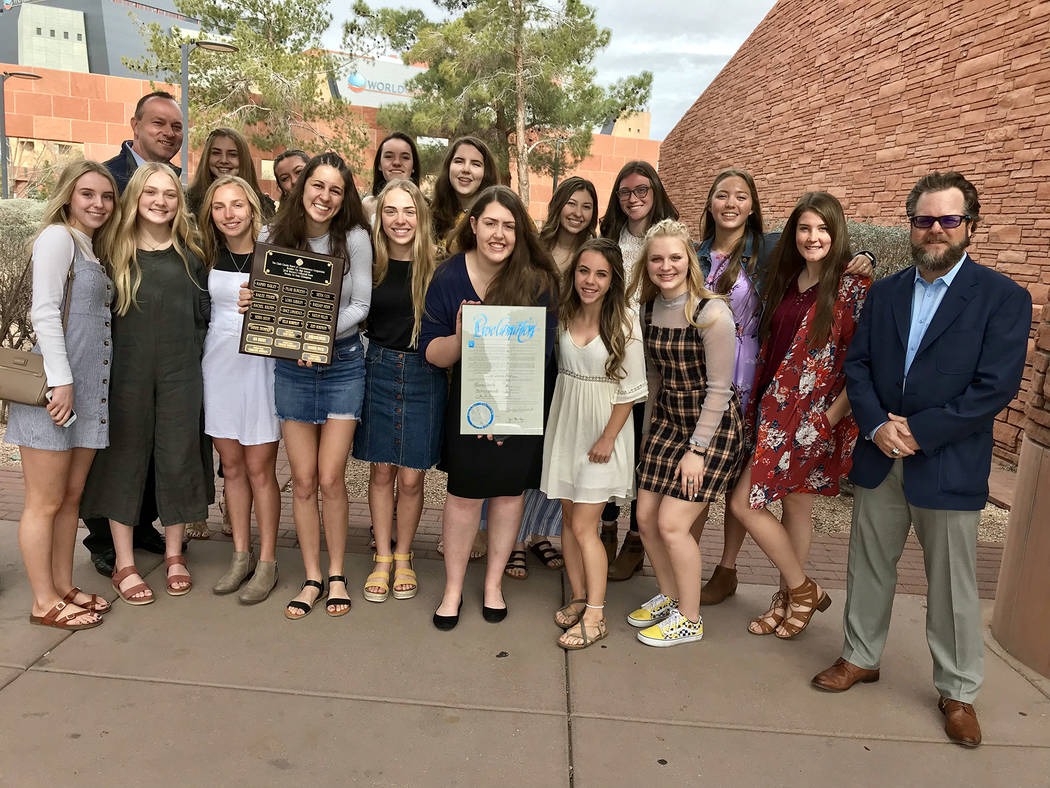(Clark County) Members and coaches of Boulder City High School's girls volleyball team were recognized by Clark County Commission on Tuesday, March 5, 2019, congratulating them for winning the sta ...