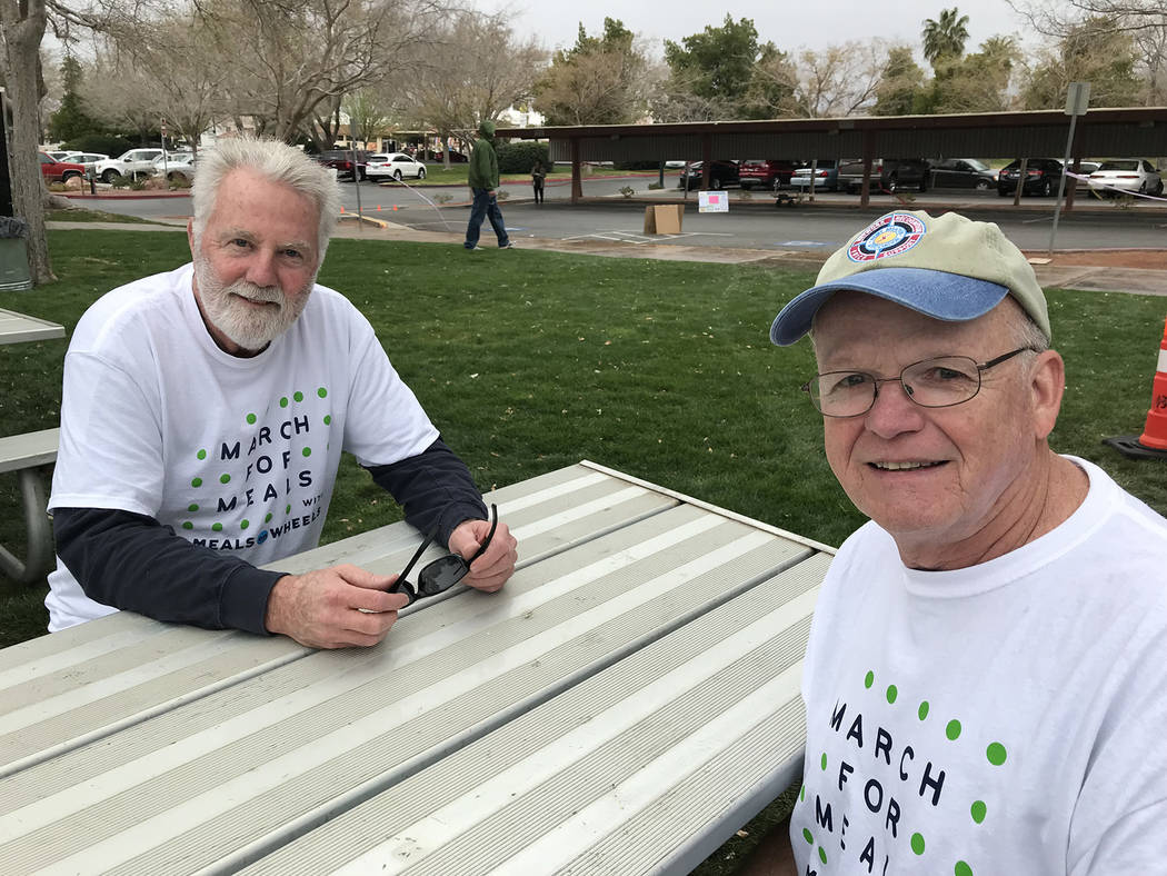 (File) Kevin Shambarger, left, and Kevin Britt attended the 2018 Rock, Roll & Stroll. This year's fundraiser to help raise awareness and funds for the Senior Center of Boulder City and its Meals o ...