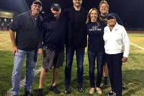 (File) Boulder City High School is seeking nominations for its Golden Eagle Hall of Fame class of 2019. The 2017 inductees from left, Bob Stoltz, Kevin Keegan, Shane Stemmer, Katie Palmer-Mackay, ...