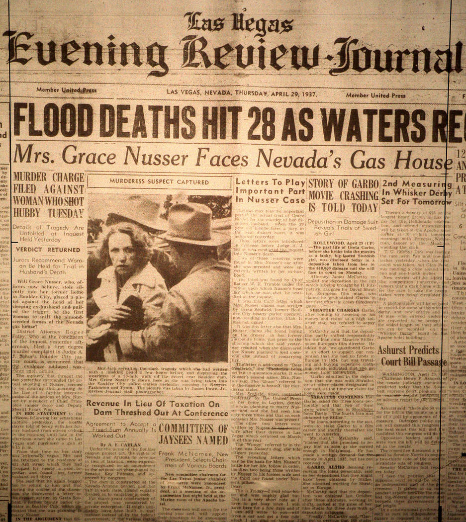 The front page of the Las Vegas Evening Review-Journal is shown from April 29, 1937. Included o ...