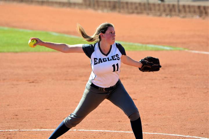 (Robert Vendettoli/Boulder City Review) Senior pitcher Abby Giunta throws a strike down the mid ...