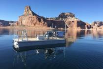 (Desert Research Institute) A remote evaporation station floats in Lake Powell on Nov. 7, 2018.