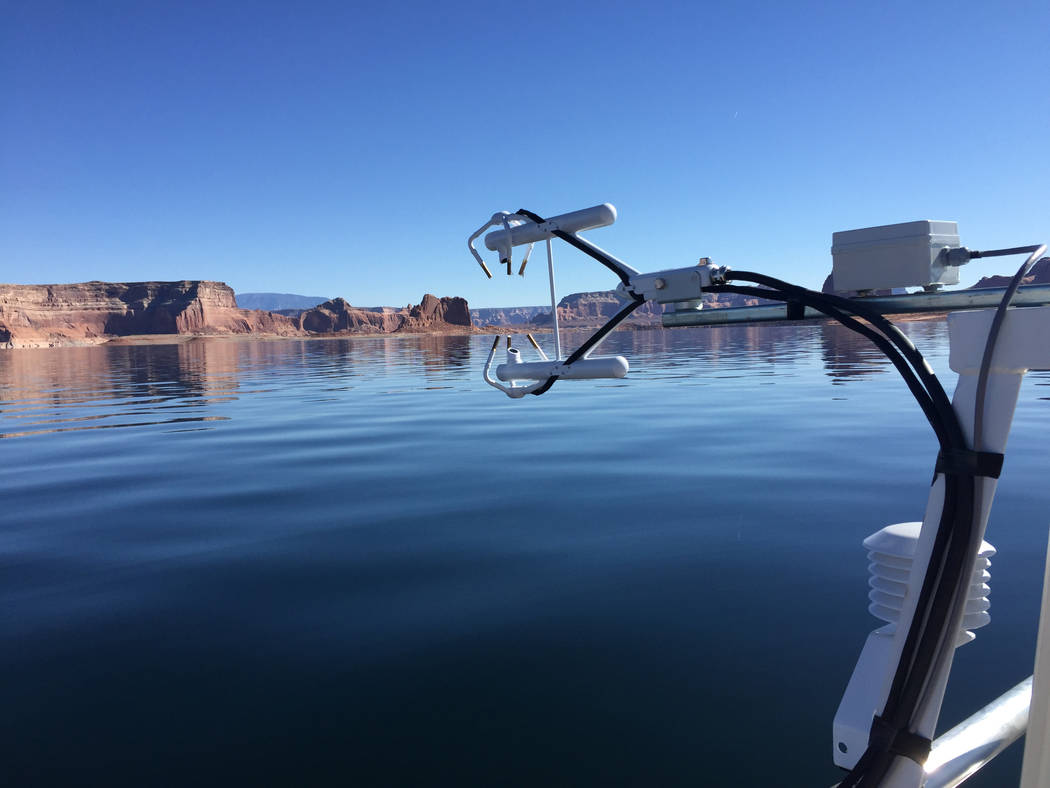 (Desert Research Institute) Several methods of measuring evaporation are being tested at Lake P ...