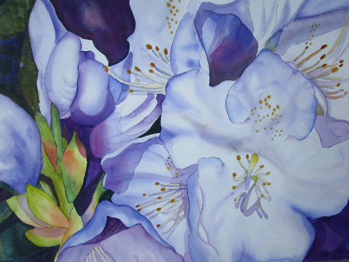 (Nevada Watercolor Society) Works such as "Blue Rhododendron" by Sharon Menary of the Nevada Wa ...