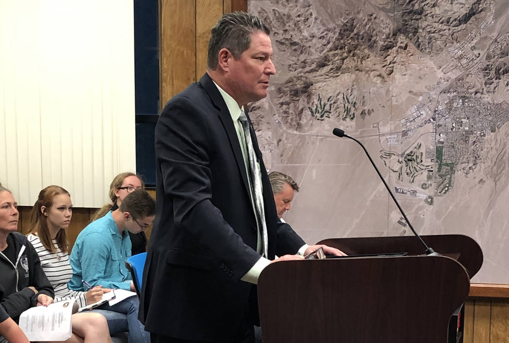 Boulder City Utilities Director Dennis Porter presents the resolution for a utility advisory co ...