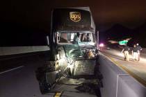 (Nevada Highway Patrol) A UPS tractor-trailer sustained severe damage in a head-on crash with a ...
