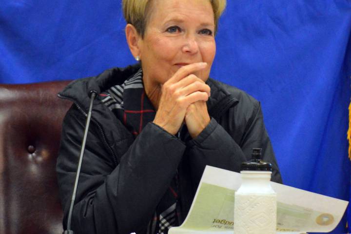 Celia Shortt Goodyear/Boulder City Review City Councilwoman Peggy Leavitt listens to a presenta ...