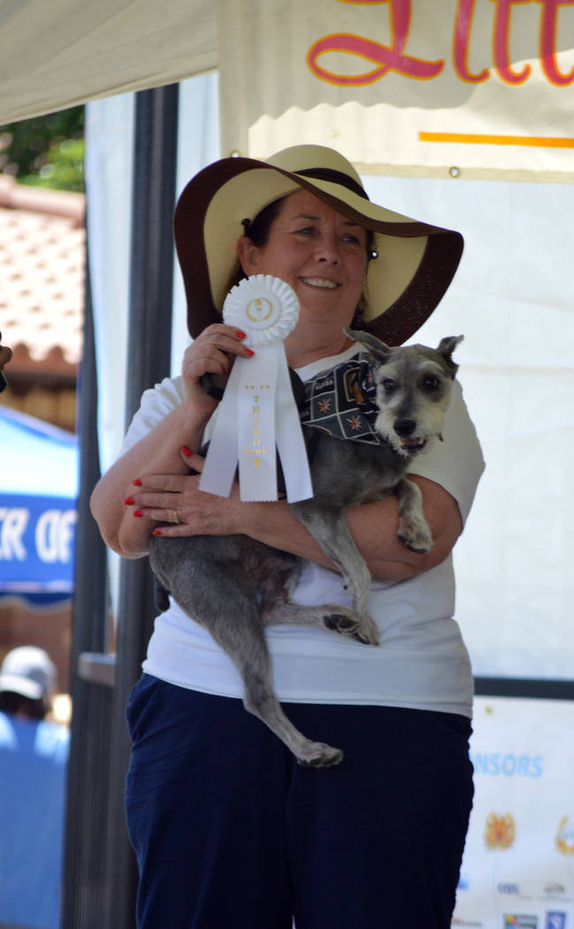 (Celia Shortt Goodyear/Boulder City Review) Kathy Ely and her dog, Fritz, celebrate their third ...