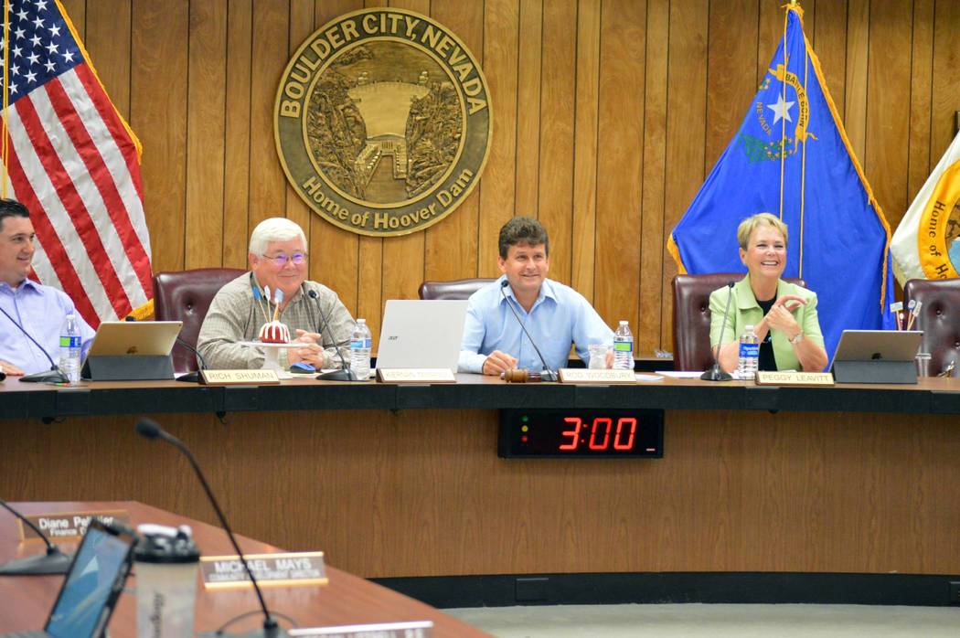 (Celia Shortt Goodyear/Boulder City Review) City Council celebrated the birthdays of Councilman ...